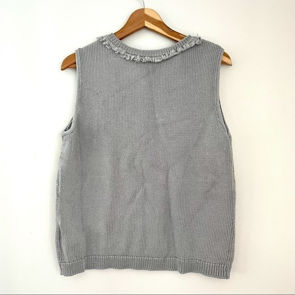 Brooks Brothers Gray Grey Sweater Vest Crew Scoop Neck Fringe Cotton XL - Picture 4 of 6